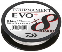 DAIWA TOURNAMENT X8 BRAID EVO+ 0,14MM 270M FEHÉR FONOTT ZSINÓROK